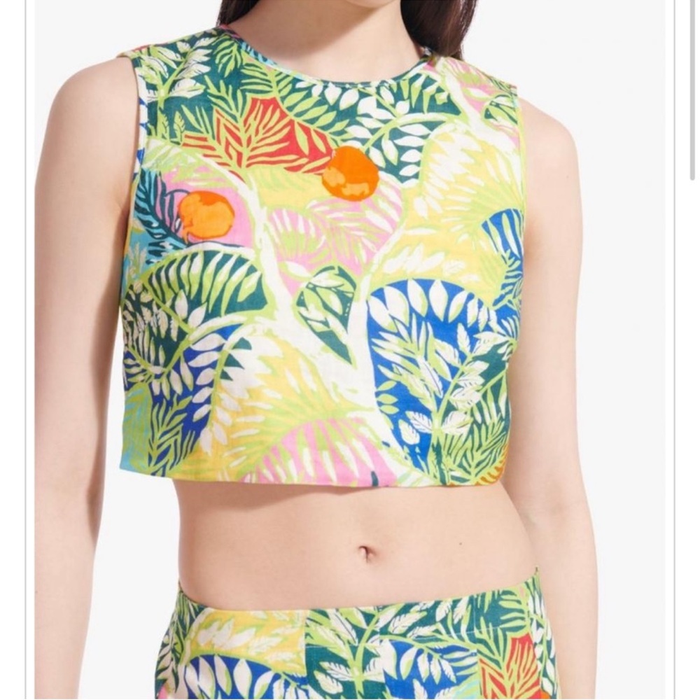 STAUD - Tuscany Linen Crop Top - Capri Tree - Size small - NWOT